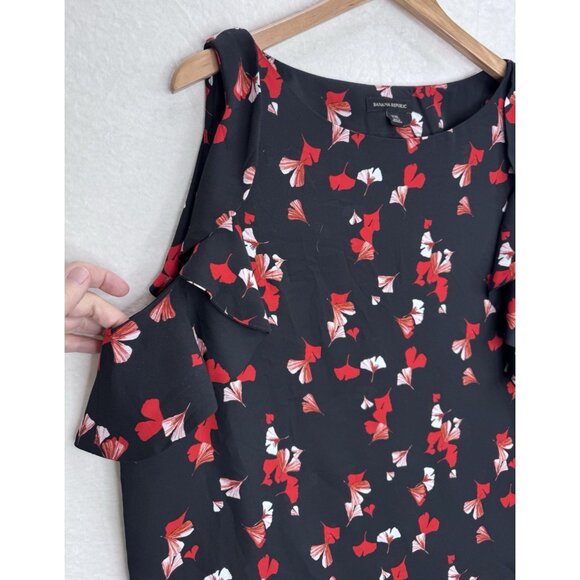 Banana Republic Women's Black Floral Ruffle Sleeve Top XXL - Picture 3 of 8